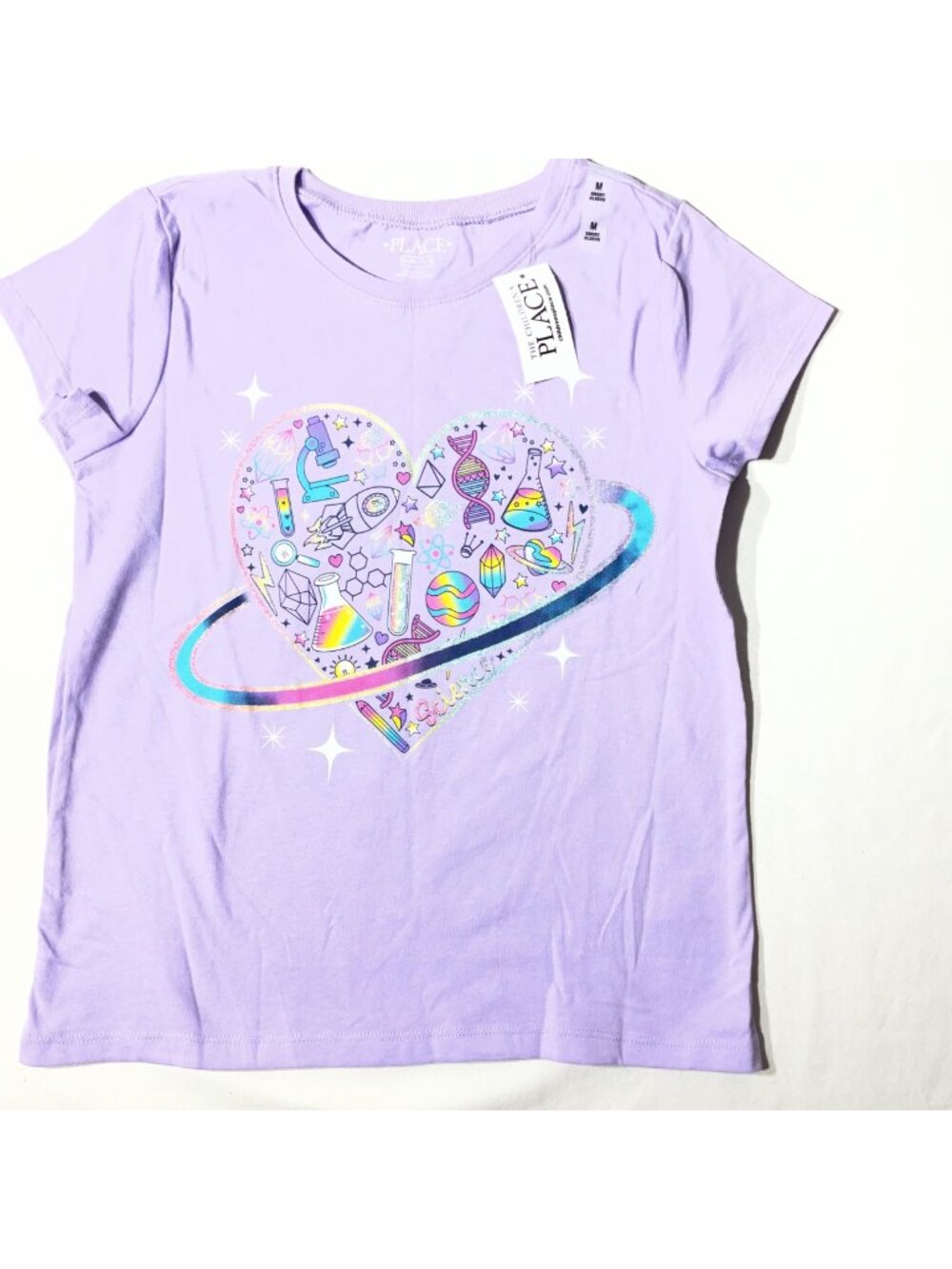 Girls Lavender Science-Themed Short Sleeve T-Shirt Medium The Childrens Place